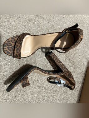 Leopard Print Ankle Strap Block Heel Sandals